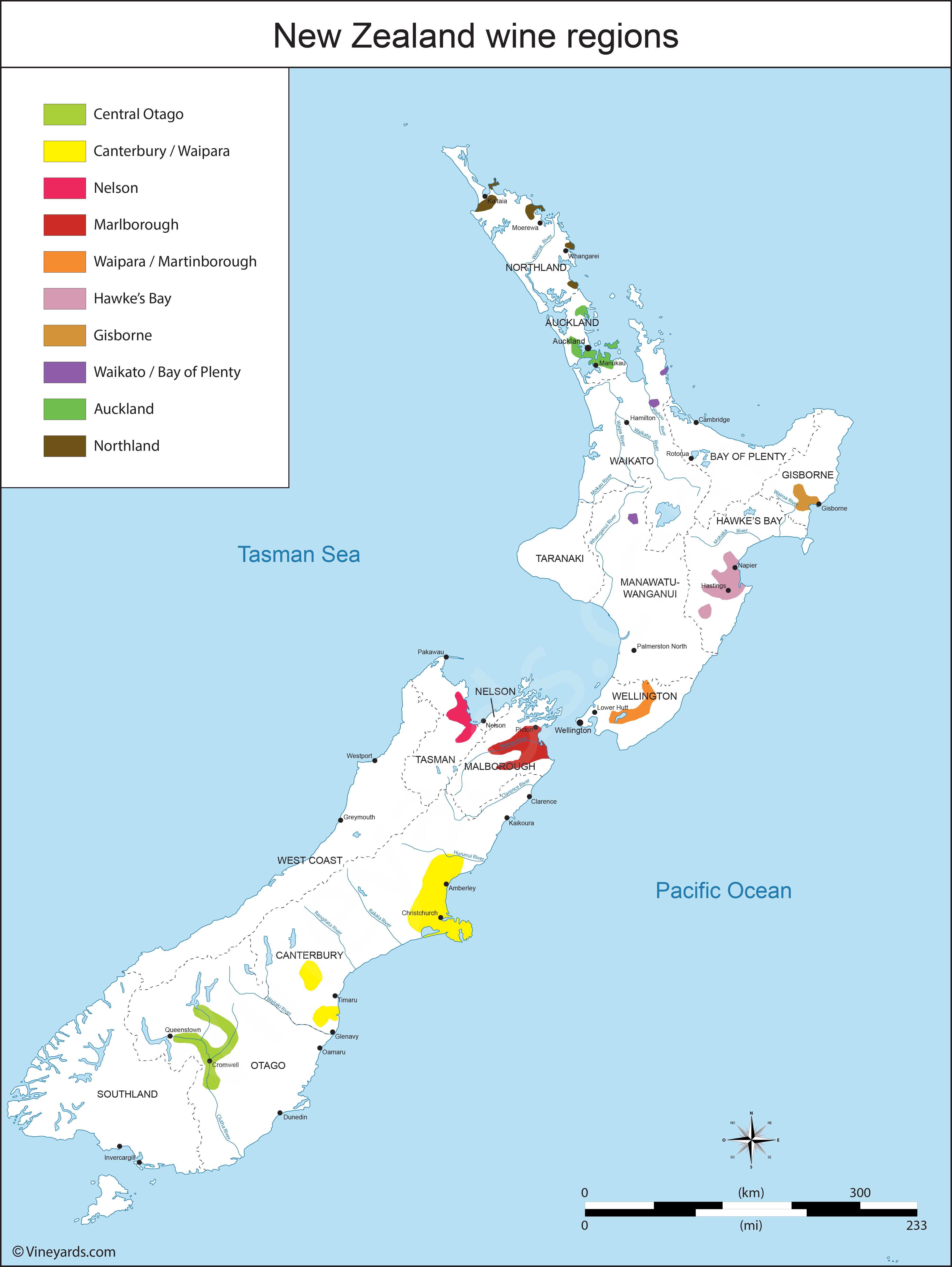 New Zealand Map of Vineyards Wine Regions